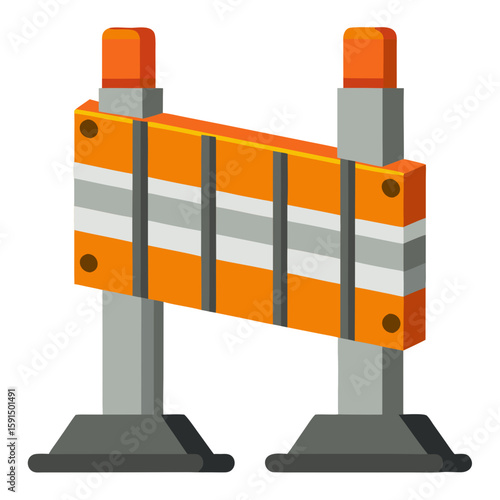 Construction barrier with orange stripes and reflective elements  