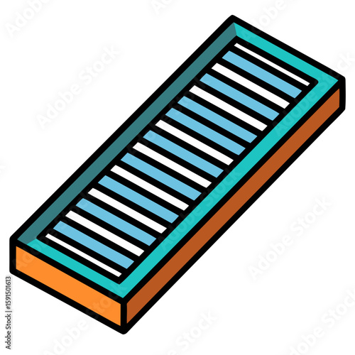 Drainage channel grate in flat design with blue and orange colors  