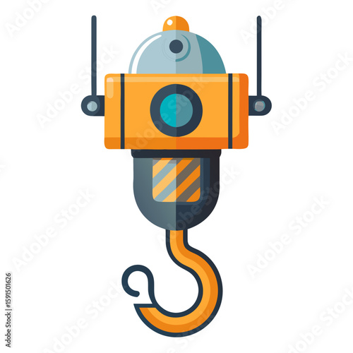 Electric winch hook in flat design with orange and blue colors  