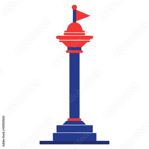 Flagpole finial with red flag on blue base in minimal style  
