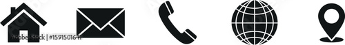 Minimalist Icon Set for Contact and Location: House, Mail, Phone, Globe, Pin