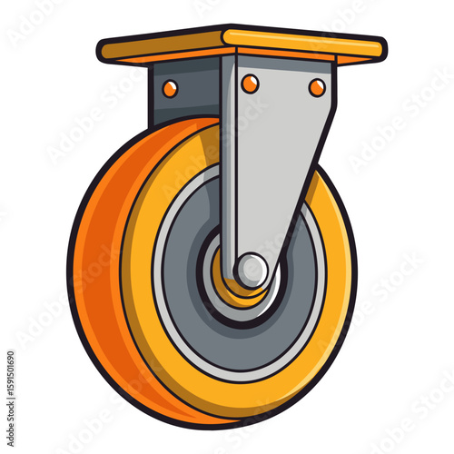 Heavy-duty caster wheel in vibrant orange and gray design  