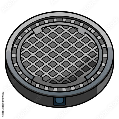 Round manhole cover with diamond pattern on a grey background  