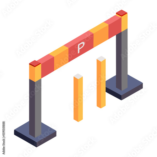 Parking lot barrier with entrance sign in isometric design  