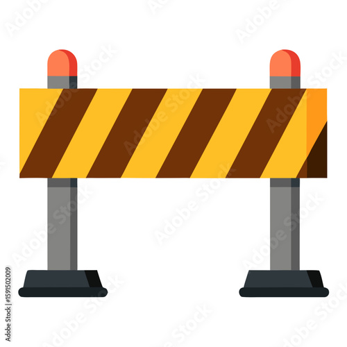 Road barrier with orange lights in flat design style  