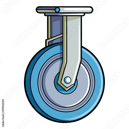 Caster wheel with metallic frame in blue color design  