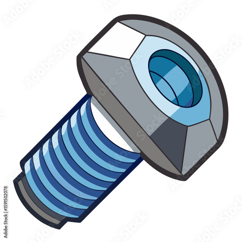 Hexagon flange screw with blue thread detail and metallic finish  