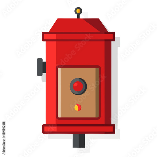 Red fire hydrant with control panel on white background  