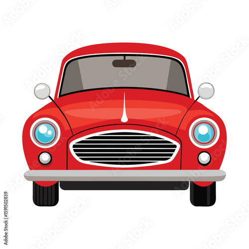 A red vintage car from a front profile, representing classic style, nostalgia, and automotive history.