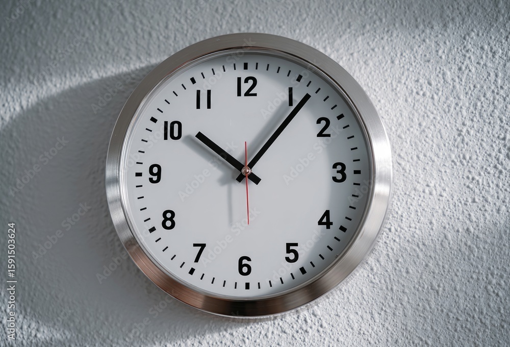 Modern wall clock showing half past one on white wall Modern wall clock showing half past one on white wall