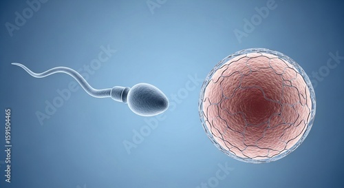 Sperm Cell Approaching Egg in Artistic Medical Illustration