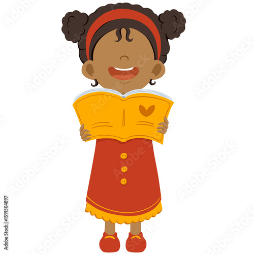 Cute Black African Girl Reading a Book Illustration