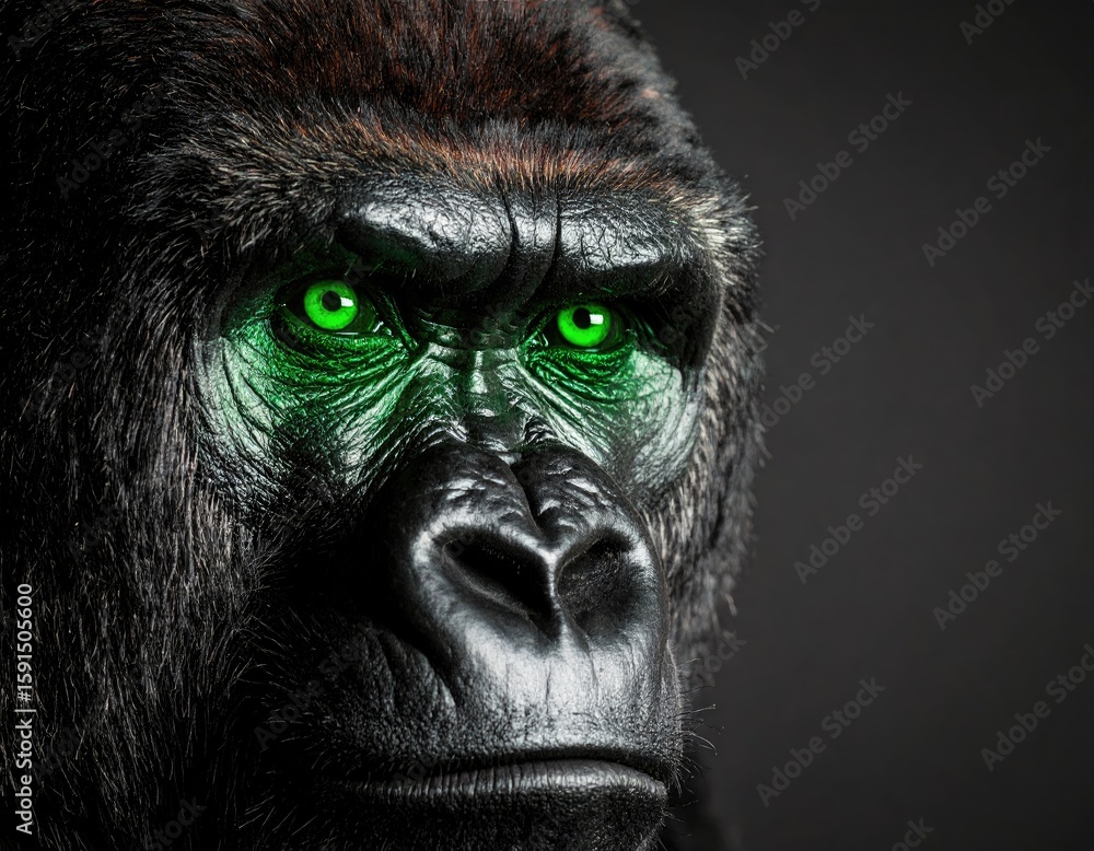 Obraz premium Close-up gorilla with glowing green eyes