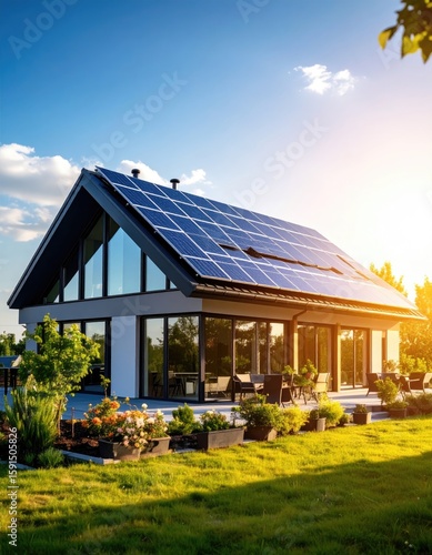 Modern home with solar panels