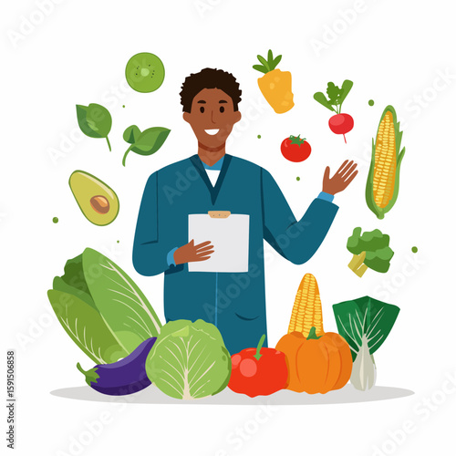 Smiling Male Nutritionist With Fresh Produce