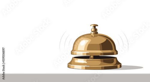 Ringing hotel service bell in shiny gold on counter