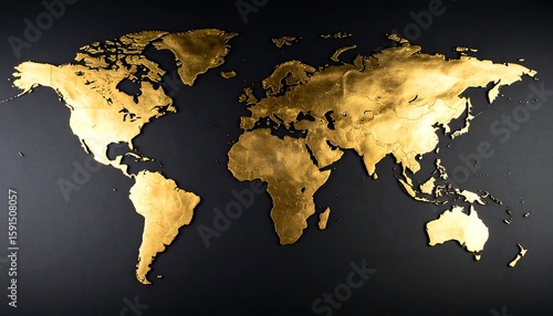 Fototapeta Naklejka Na Ścianę i Meble -  Gold world map on dark background