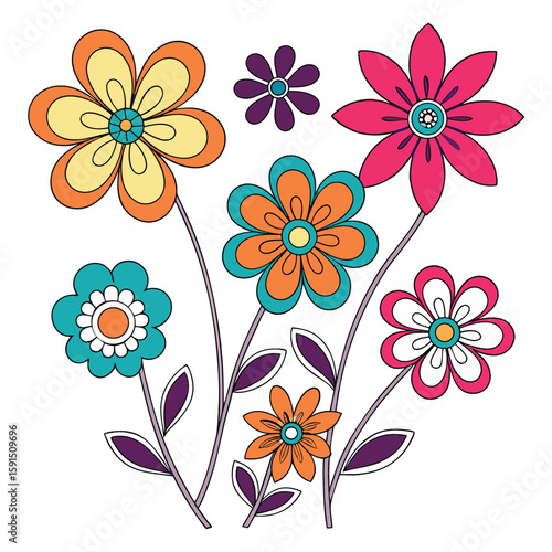Floral background with blooming flowers and butterflies in seamless decorative pattern