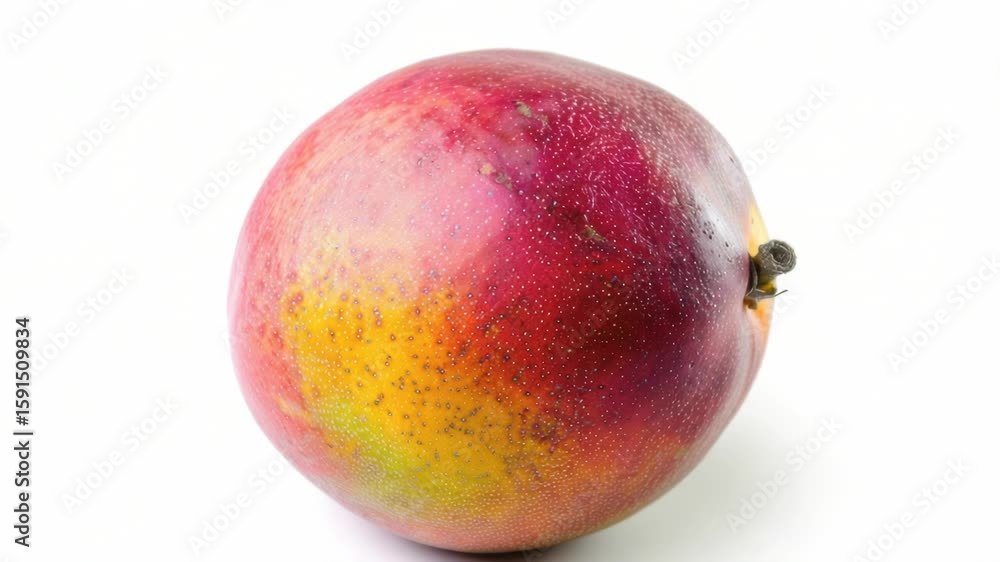 A close-up photo of a ripe mango on a white surface A close-up photo of a ripe mango on a white surface