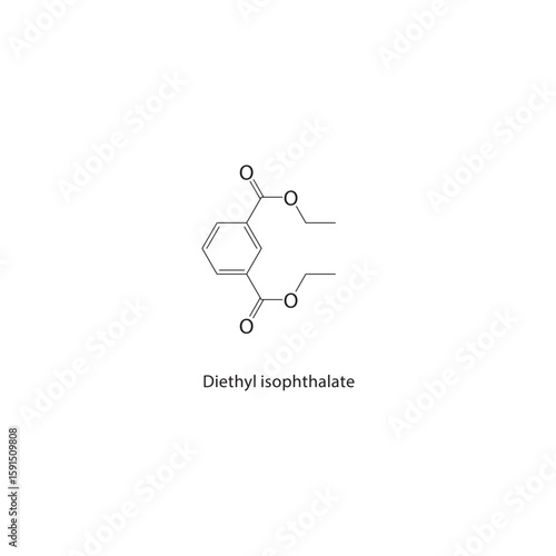 Diethyl isophthalate skeletal structure. Aromatic diester compound schematic illustration. Simple diagram, chemical formula.