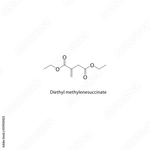 Diethyl methylenesuccinate skeletal structure. Substituted dicarboxylic ester compound schematic illustration. Simple diagram, chemical formula.