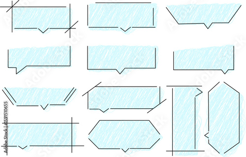 手書きカクカクフキダシセット　ライトブルー