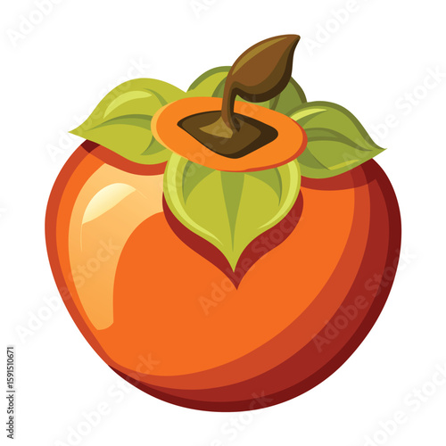 A single fresh persimmon, halved to reveal its bright orange interior, on a plain white surface, representing autumn fruit.