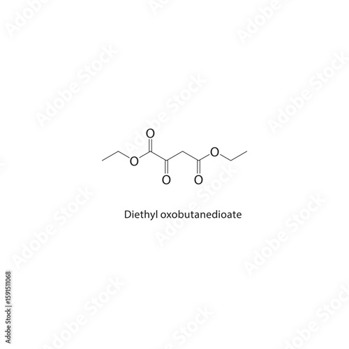 Diethyl oxobutanedioate skeletal structure. Keto diester compound schematic illustration. Simple diagram, chemical formula.