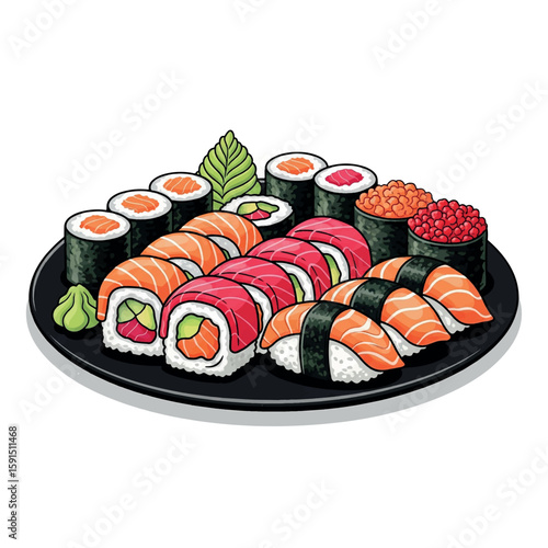 illustration, food, sushi, drawing, rice, japanese, delicious, cuisine, seafood, roll, cartoon, design, salmon, tasty, isolated, art, fish, vector, graphic, cute, meal, asian, icon, seaweed, image, 