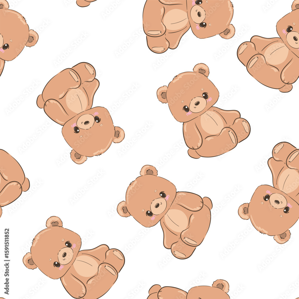 Fototapeta premium Cute Teddy Bear pattern seamless, vector illustration Hand Drawn Cute print design