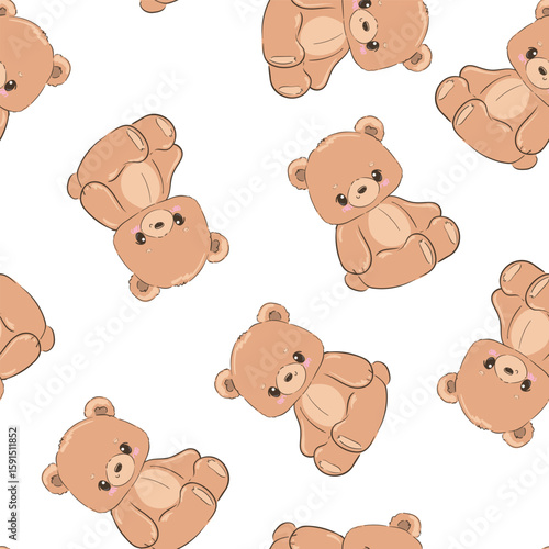 Cute Teddy Bear pattern seamless, vector illustration Hand Drawn Cute print design