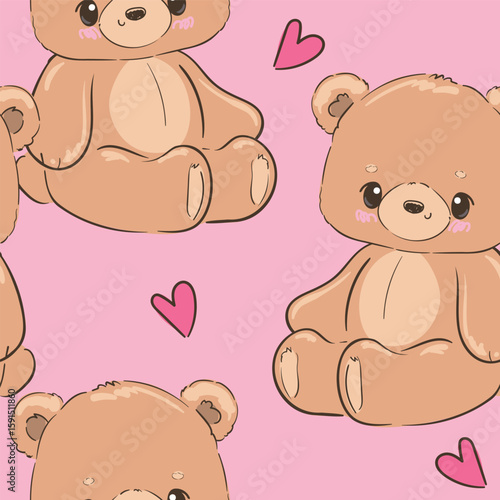 Cute Teddy Bear pattern seamless, vector illustration Hand Drawn Cute print design