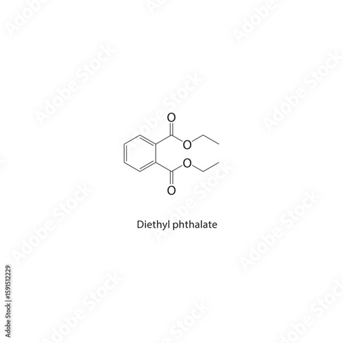 Diethyl phthalate skeletal structure. Aromatic diester compound schematic illustration. Simple diagram, chemical formula.