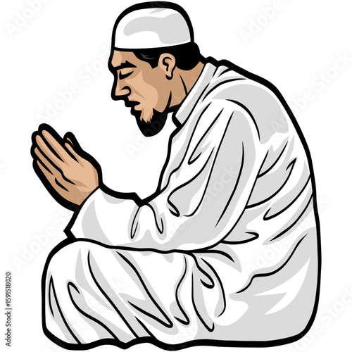 Muslim Man Praying Vector Illustration Drawing