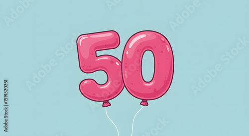 Pink Number Balloons Cute 50th Anniversary Celebration on Blue