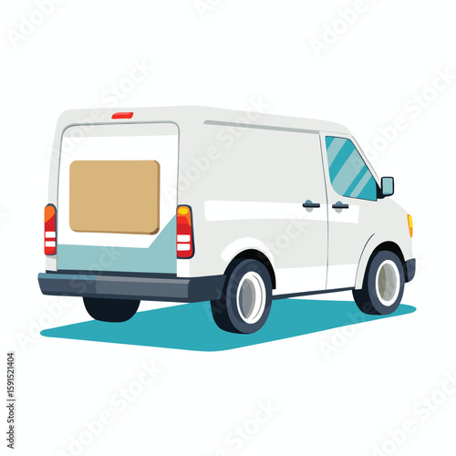White delivery van, rear view with open doors, ready for loading, on a plain white surface.