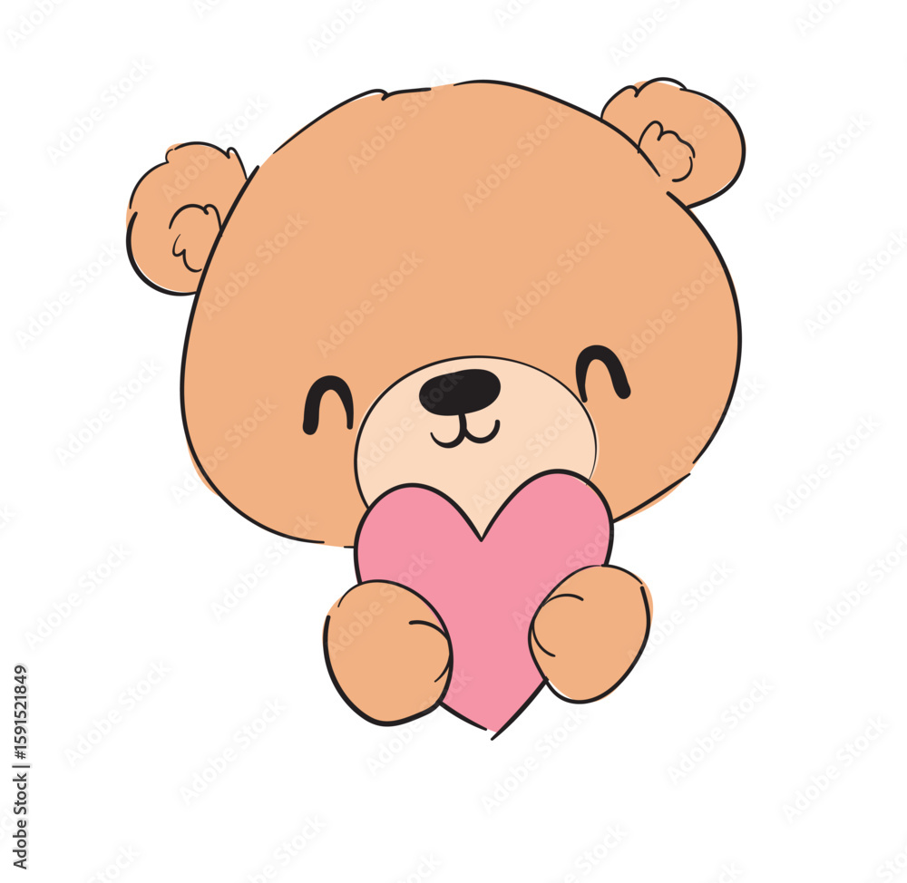 Fototapeta premium Cute teddy bear vector hand drawn illustration cute print design for kids