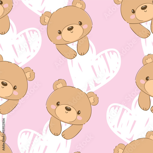 Cute Teddy Bear pattern seamless, vector illustration Hand Drawn Cute print design