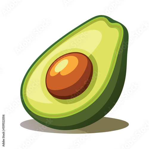 Whole avocado, perfectly halved to show its creamy interior and pit, on a clean white background.