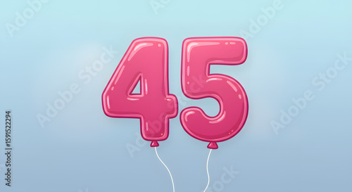 Pink Number Balloons Forty Five on Light Blue Background
