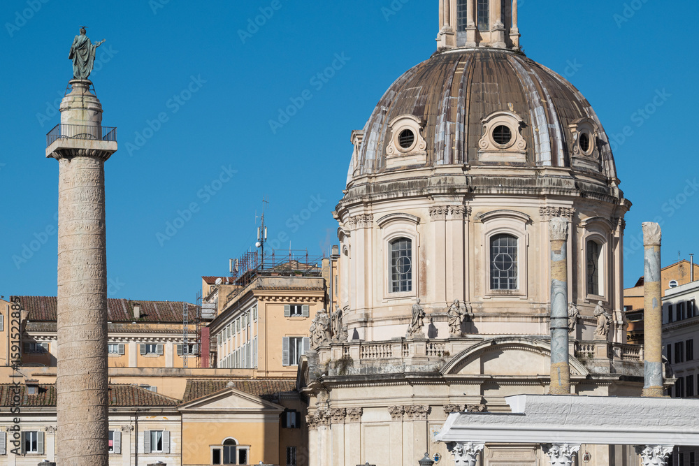 Fototapeta premium Trajans column. Ancient Rome cityscape landmark. Roman forum monument. Italy