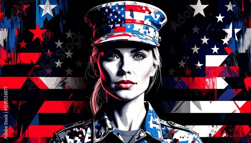 American Soldier Woman Portrait Art - Bold graphics