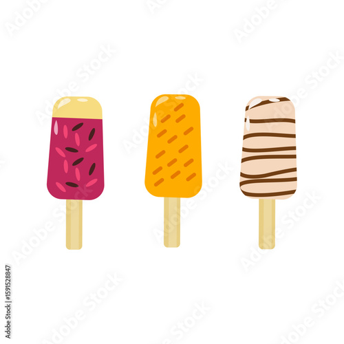 Cute kawaii summer popsicle and freezer pops icons in vector format