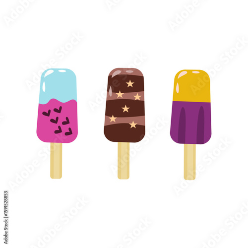 Cute kawaii summer popsicle and freezer pops icons in vector format