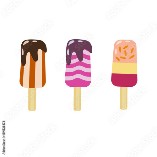 Cute kawaii summer popsicle and freezer pops icons in vector format