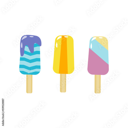 Cute kawaii summer popsicle and freezer pops icons in vector format