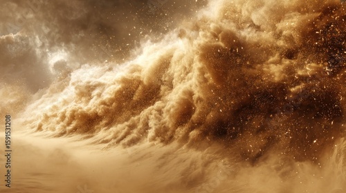 Huge sandstorm cloud over desert landscape