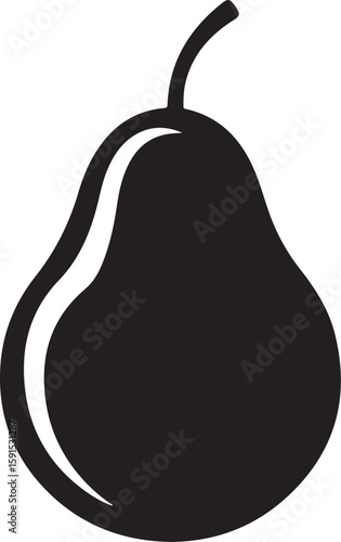 Black silhouette of a pear with a white highlight fruit black and white