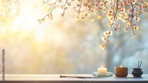 Serene candlelit meditation scene tranquil nature setting artistic photography soft light calm atmosphere zen concept