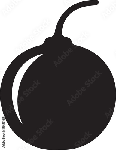 Black silhouette of a round bomb with a lit fuse white